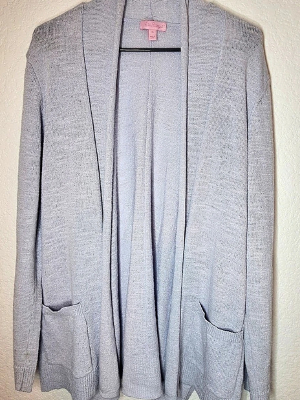 LIlly Pulitzer Mindy Shawl Cardigan Heather Gray Purple Soft Open Front Pockets